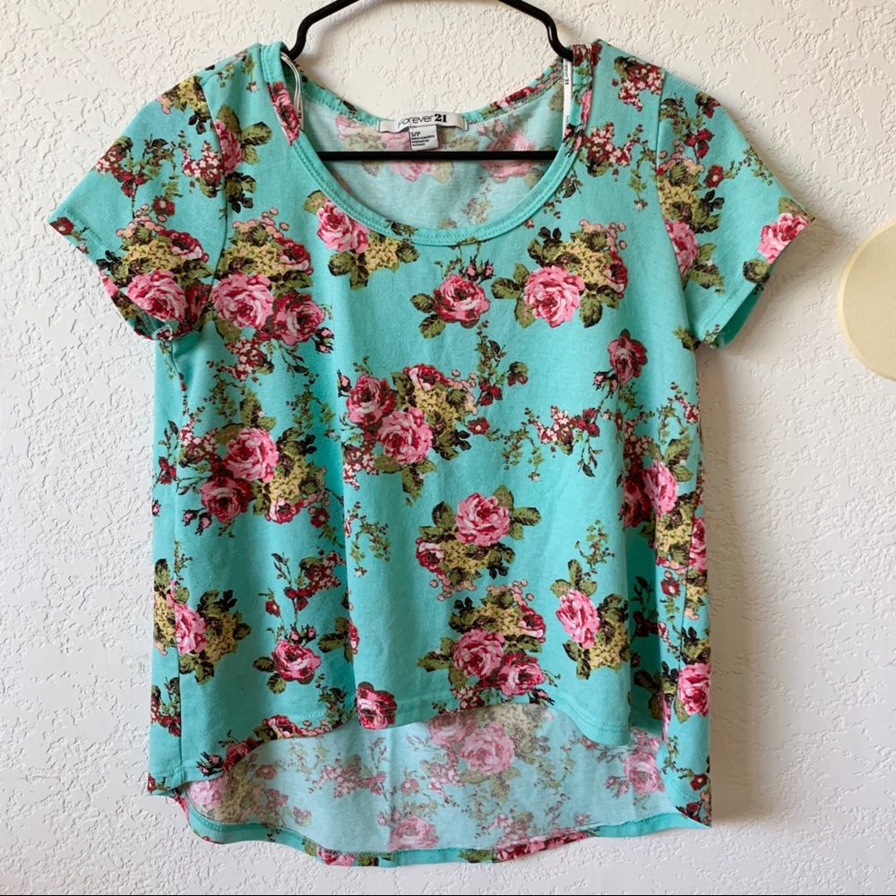 Forever 21 High Low Floral Rose Top